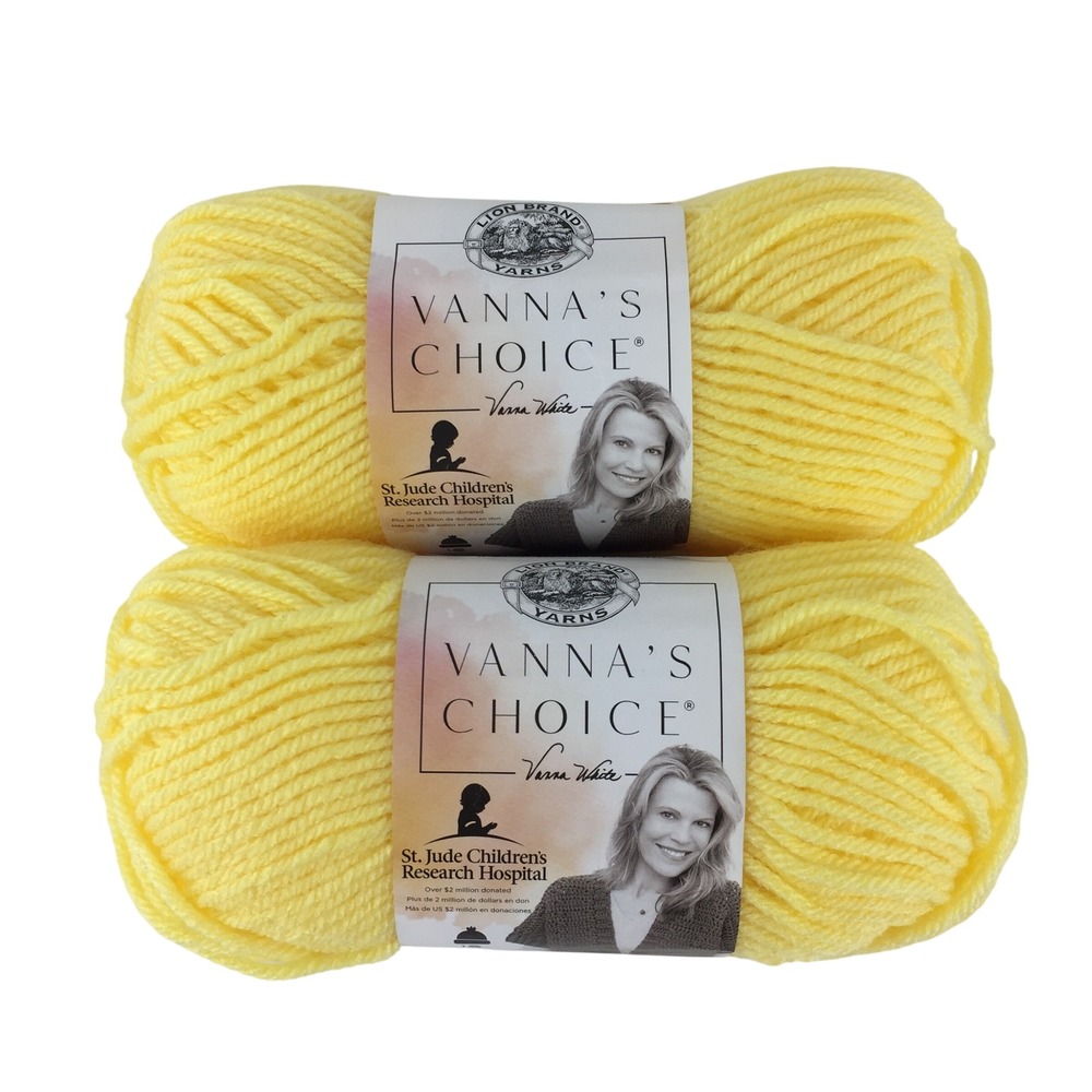 Lion Brand Vannas Choice Yarn 2 Skeins Lemon Yellow 100% Acrylic Medium 4 170yd
